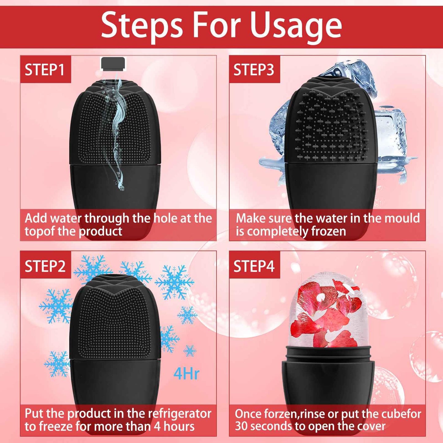 XHJRI Ice Cube Roller Massager for Face, Eyes and Neck Naturally Conditioning and Skin Care,De-Puff Eye Bags,Reduce Migraine Pain,Reusable Massage Silicone Ice Mold (Pink)