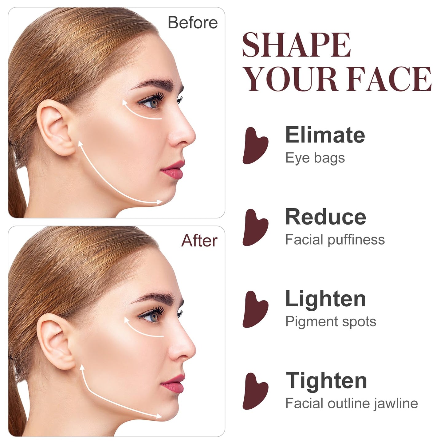 rosenice Gua Sha Facial Tools Guasha Tool Gua Sha Jade Stone Manual Massage Sticks for Jawline Sculpting and Puffiness Reducing for Face Body Relieve Muscle Tensions Reduce Festive Gifts