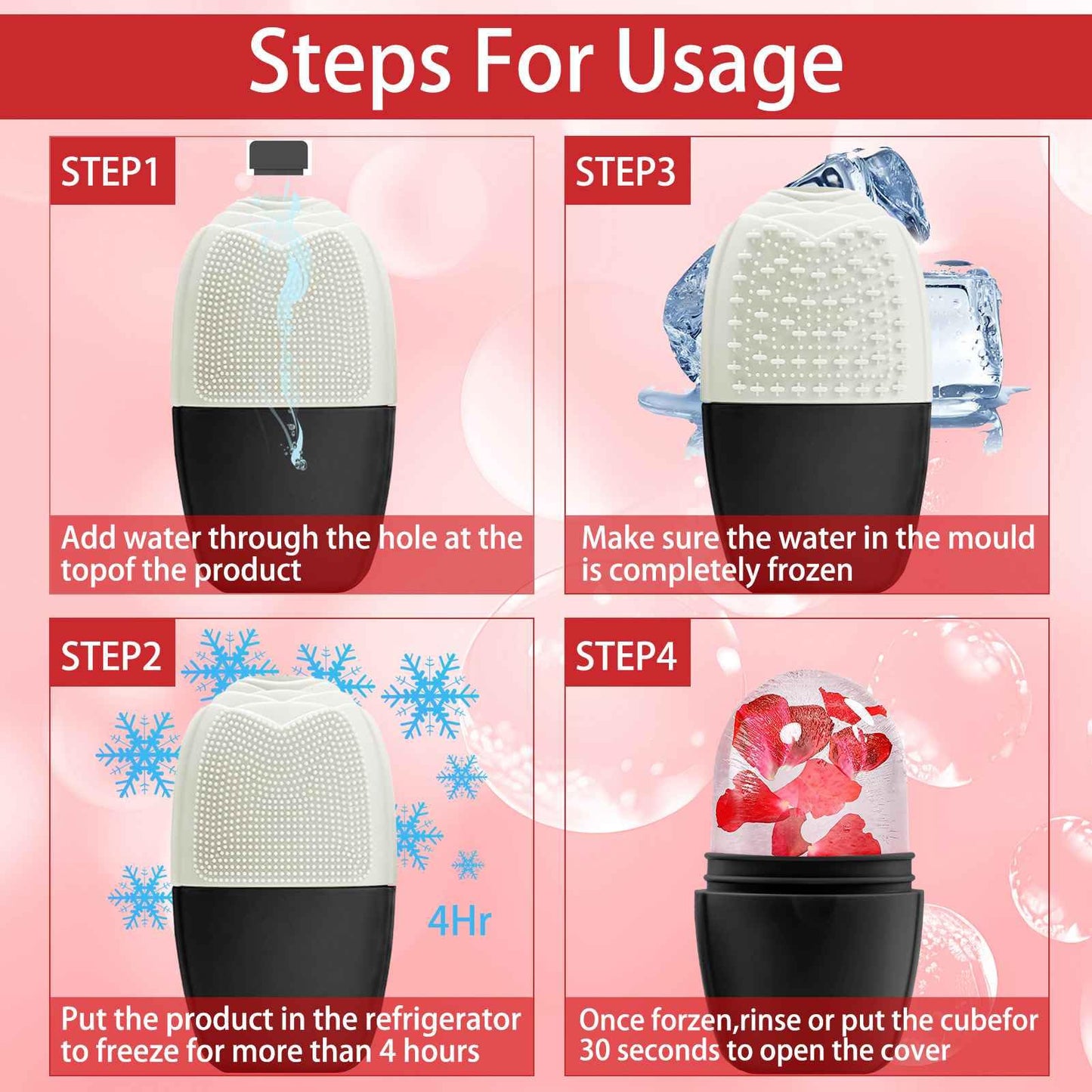 XHJRI Ice Cube Roller Massager for Face, Eyes and Neck Naturally Conditioning and Skin Care,De-Puff Eye Bags,Reduce Migraine Pain,Reusable Massage Silicone Ice Mold (Pink)