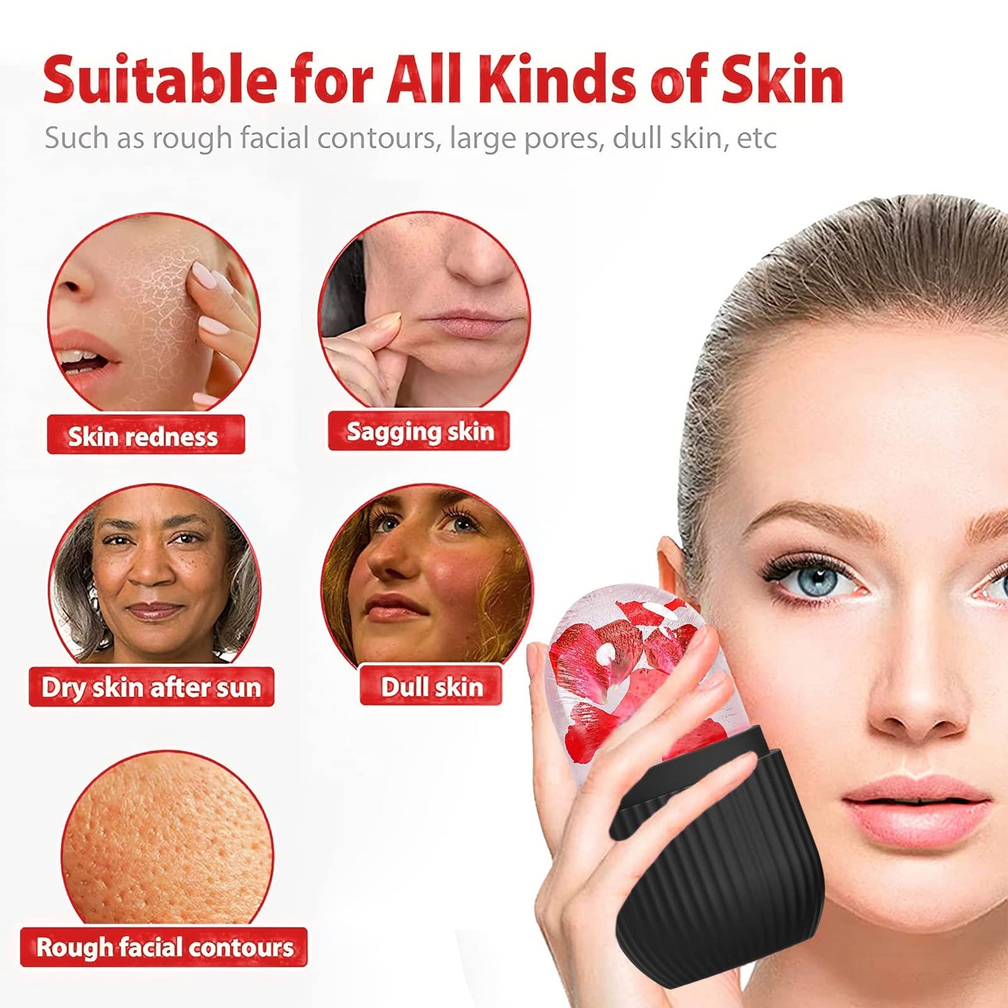 XHJRI Ice Cube Roller Massager for Face, Eyes and Neck Naturally Conditioning and Skin Care,De-Puff Eye Bags,Reduce Migraine Pain,Reusable Massage Silicone Ice Mold (Pink)