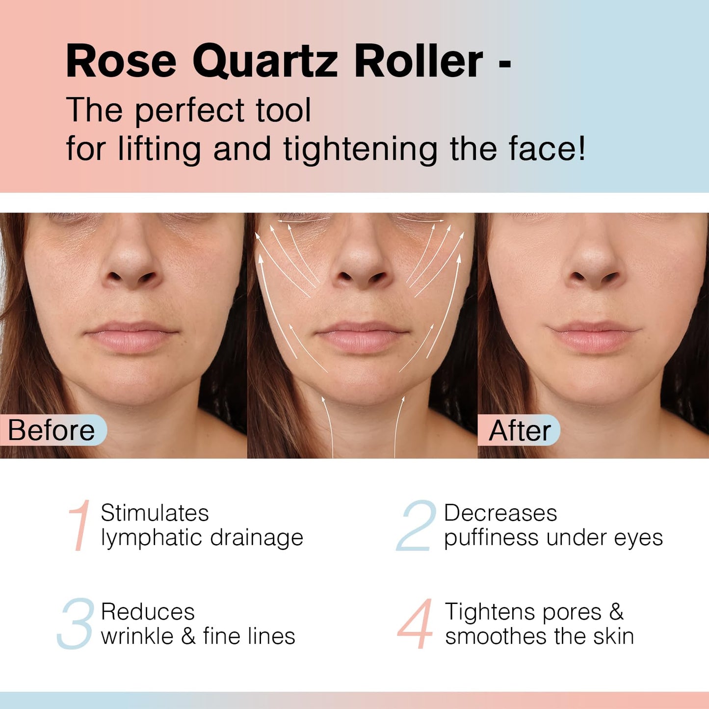 Raffaello Jade Roller for Face, Face Roller Redness Reducing Skin Care Tools, Natural Pink Facial Roller Guasha Face Tool, Massager for Face, Eyes, Neck, Relieve Fine Lines and Wrinkles - Rose Quartz