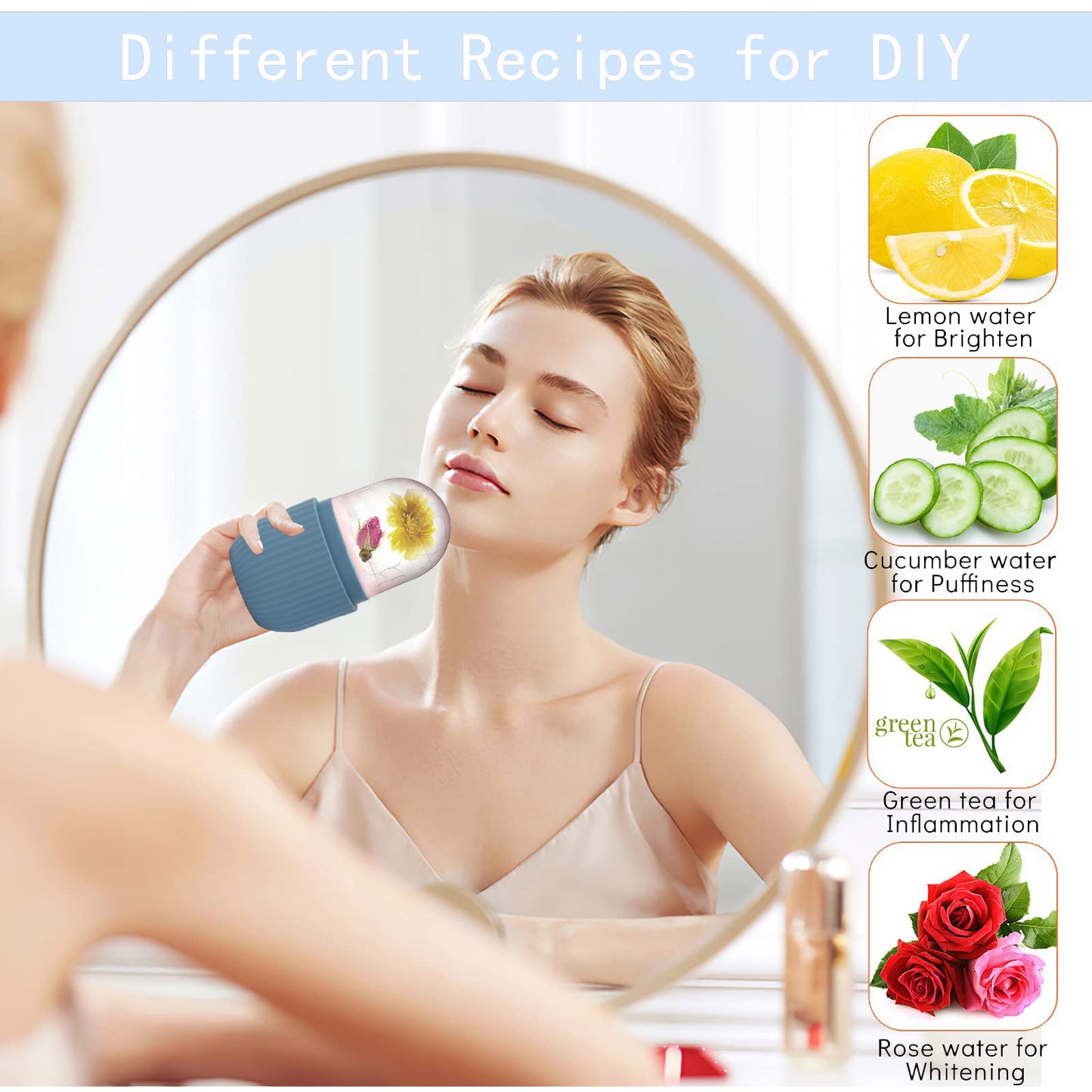 XHJRI Ice Cube Roller Massager for Face, Eyes and Neck Naturally Conditioning and Skin Care,De-Puff Eye Bags,Reduce Migraine Pain,Reusable Massage Silicone Ice Mold (Pink)