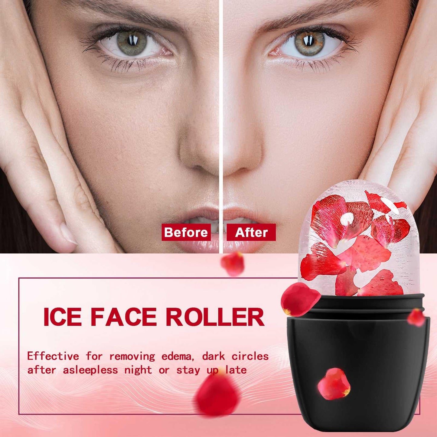 XHJRI Ice Cube Roller Massager for Face, Eyes and Neck Naturally Conditioning and Skin Care,De-Puff Eye Bags,Reduce Migraine Pain,Reusable Massage Silicone Ice Mold (Pink)
