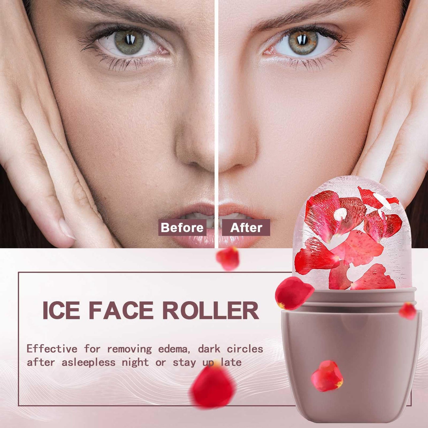 XHJRI Ice Cube Roller Massager for Face, Eyes and Neck Naturally Conditioning and Skin Care,De-Puff Eye Bags,Reduce Migraine Pain,Reusable Massage Silicone Ice Mold (Pink)