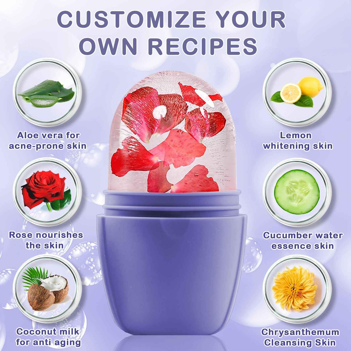 XHJRI Ice Cube Roller Massager for Face, Eyes and Neck Naturally Conditioning and Skin Care,De-Puff Eye Bags,Reduce Migraine Pain,Reusable Massage Silicone Ice Mold (Pink)