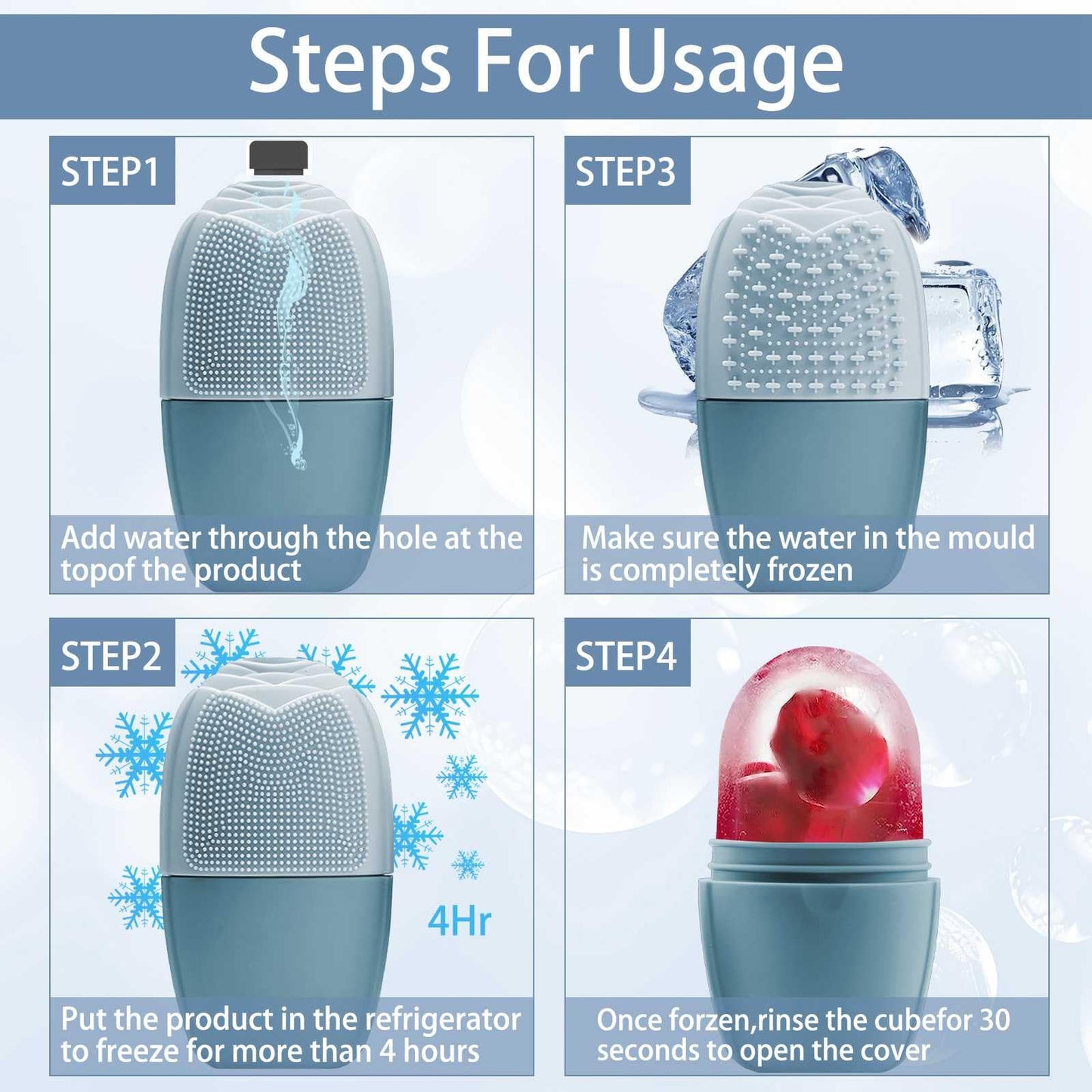 XHJRI Ice Cube Roller Massager for Face, Eyes and Neck Naturally Conditioning and Skin Care,De-Puff Eye Bags,Reduce Migraine Pain,Reusable Massage Silicone Ice Mold (Pink)