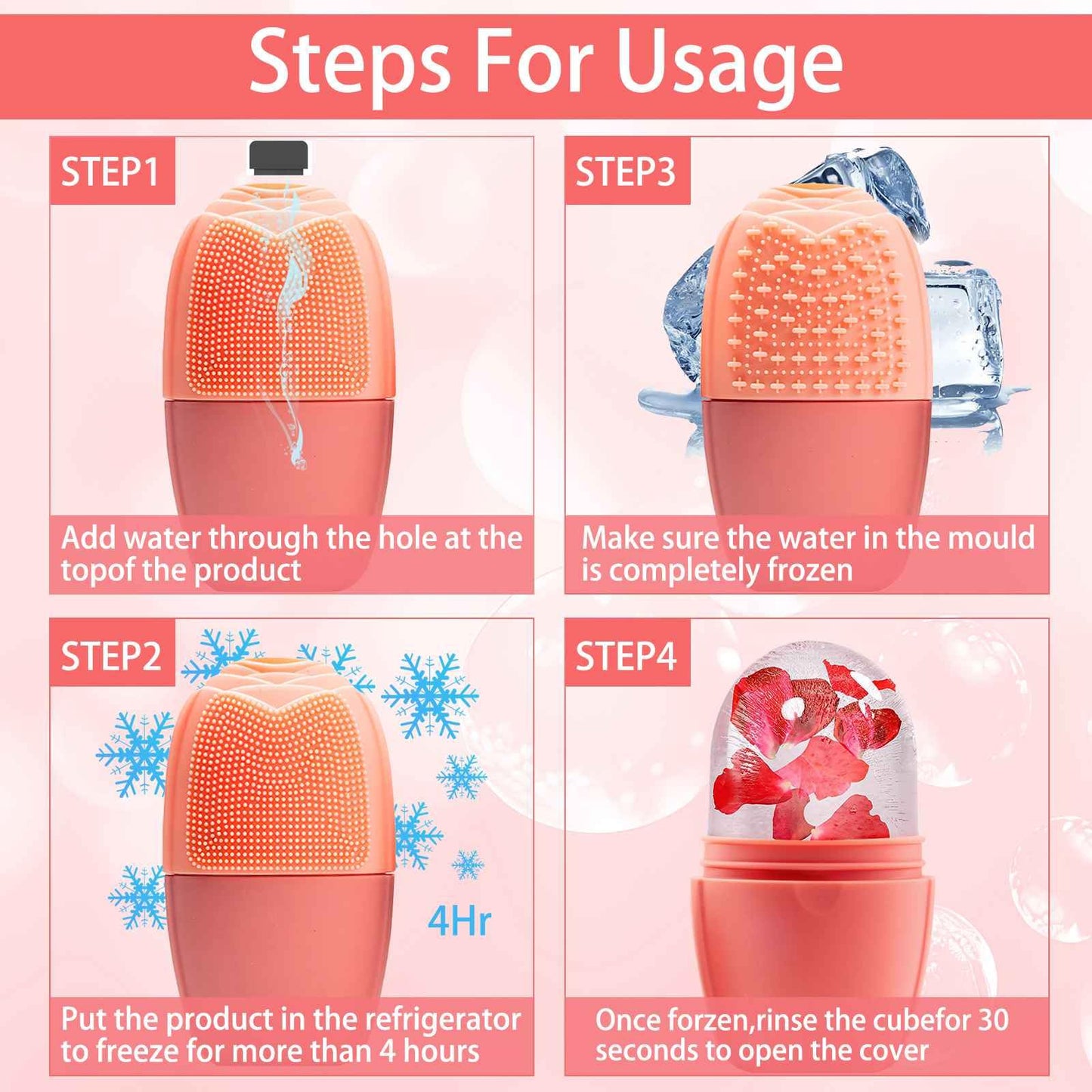 XHJRI Ice Cube Roller Massager for Face, Eyes and Neck Naturally Conditioning and Skin Care,De-Puff Eye Bags,Reduce Migraine Pain,Reusable Massage Silicone Ice Mold (Pink)