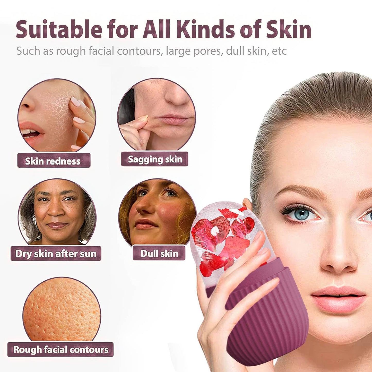 XHJRI Ice Cube Roller Massager for Face, Eyes and Neck Naturally Conditioning and Skin Care,De-Puff Eye Bags,Reduce Migraine Pain,Reusable Massage Silicone Ice Mold (Pink)