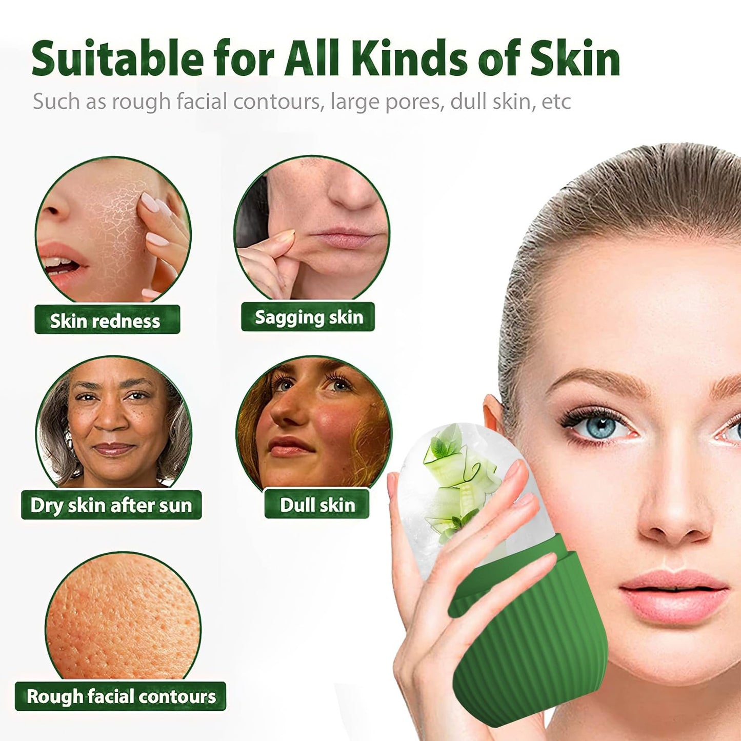 XHJRI Ice Cube Roller Massager for Face, Eyes and Neck Naturally Conditioning and Skin Care,De-Puff Eye Bags,Reduce Migraine Pain,Reusable Massage Silicone Ice Mold (Pink)